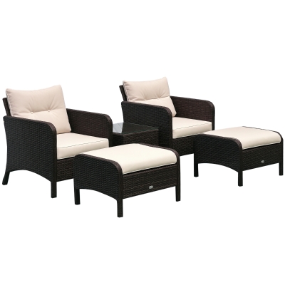 Outsunny 5-Piece Rattan Patio Lounge Set, Brown/Beige
