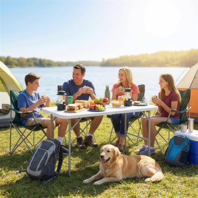 Outsunny 47" x 24" Folding Camping Table, Picnic Table with 2 Adjustable Heights and Carrying Handle, Indoor Outdoor Use, White