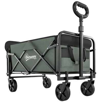 Outsunny Wagon Cart Foldable, Collapsible Wagon Cart with Removable Liner, Handle, Wheels, 72L & 198 LBS Capacity, Green