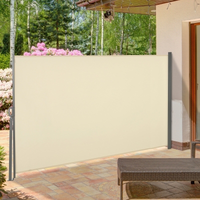 Outsunny 118" x 63" Retractable Side Awning Patio Outdoor Folding Privacy Screen with Resistance to UV Rays & Wind, Cream White