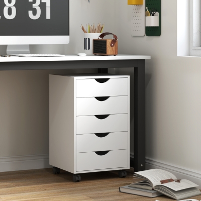 HOMCOM File Cabinet with 5 Drawer Wheels, 15.7" x 15.7" x 26.4", White