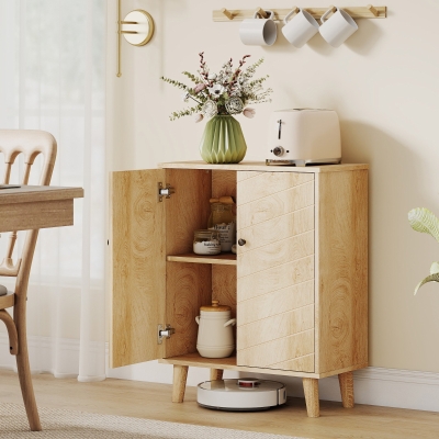 HOMCOM Storage Cabinet with Doors, Cupboard Organization with Shelf and Wood Legs, Storage Solution for Living Room, Bathroom