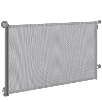 PawHut Retractable Dog Gate, 36.6" Tall,  Extends to 55" Wide, Mesh Pet Gate with Single Hand Operation, for Stairs, Doorways