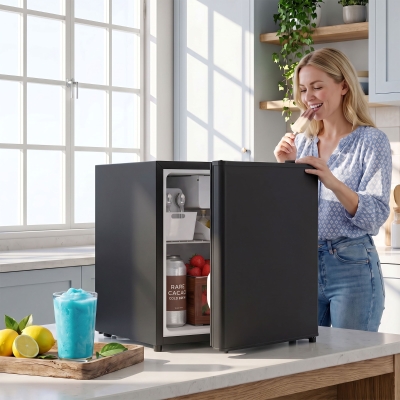 HOMCOM 1.62 Cu Ft Single Door Mini Fridge, Compact Refrigerator with Freezer, Adjustable Thermostat, Black