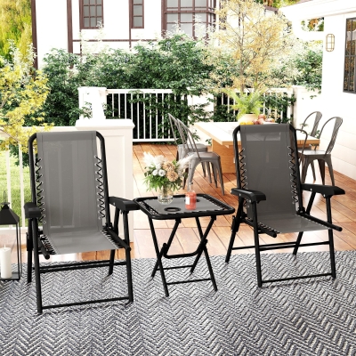 Outsunny 3 Pieces Patio Bistro Set, Outdoor Folding Table and Chairs Set, Metal Patio Furniture Set with Cup Holders