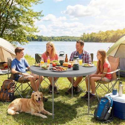 Outsunny 4ft Plastic Folding Picnic Table, Camping Table with Anti-Slip Foot Pads, Indoor Outdoor for Beach, BBQ, Grey