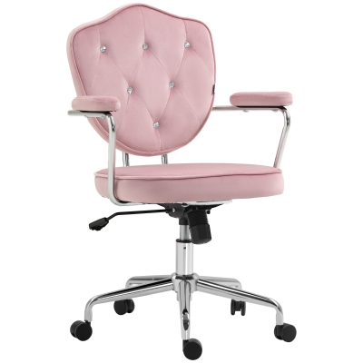 HOMCOM Pink Velvet Tufted Swivel Office Desk Chair