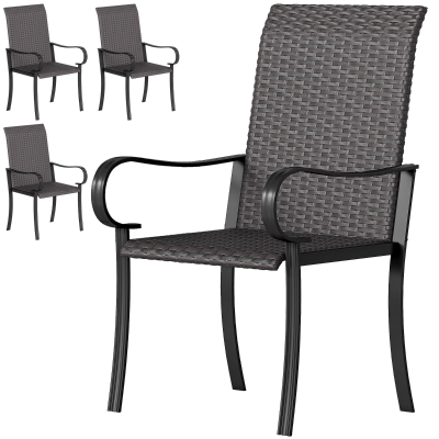 Outsunny Set of 4 Outdoor Wicker Dining Chairs with Armrests, Brown
