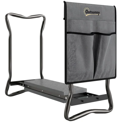 Outsunny Garden Kneeler and Seat, Foldable Gardening Stool Bench with Thick EVA Foam Kneeling Pad and Large Tool Pouch, Grey