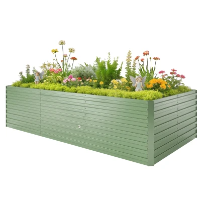 Outsunny 8 x 4 x 2ft Galvanized Raised Garden Bed, Reinforced Outdoor Planter Box with Open Bottom, Light Green