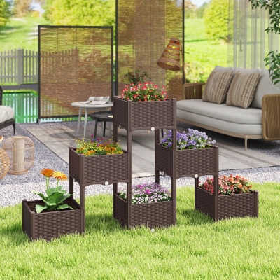 Outsunny Plastic Raised Garden Bed with Legs, Self Watering Elevated Planter Boxes with Drainage Holes and Plugs