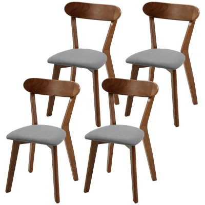 HOMCOM Dining Chairs Upholstered Linen-Look Kitchen Chairs Rubberwood Legs Set of 4 Grey and Brown