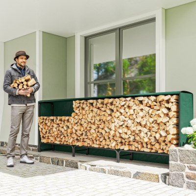 Outsunny Firewood Rack with Waterproof Cover, 300 kg Log Storage Holder with Steel Chains, 118.1" x 14.2" x 39", Dark Green