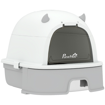 PawHut Stainless Steel Cat Litter Box with Slide-Out Tray, Large Gray