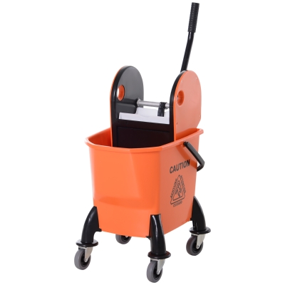 HOMCOM 6.9 Gal/26L Mop Bucket, Mop Bucket with Wringer, Wheels and Handle, Orange