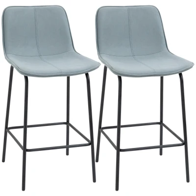 HOMCOM Bar Stools Set of 2, Upholstered Counter Height Bar Chairs, Kitchen Stools with Steel Legs
