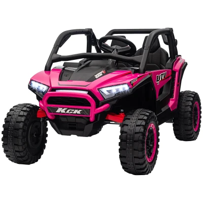 Qaba 2 Seater 24V 7AH Ride on Truck, Electric Car for Kids w/ Spring Suspension, Remote Lights, Horn, Music, Pink
