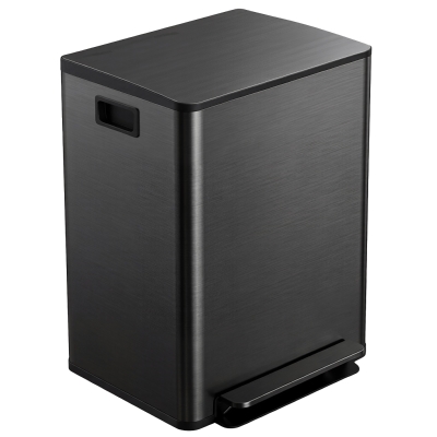HOMCOM 2 x 30L / 7.9 Gallon Dual Trash Can with Removable Inner Buckets and Handles for Kitchen, Office, High-Gloss Black