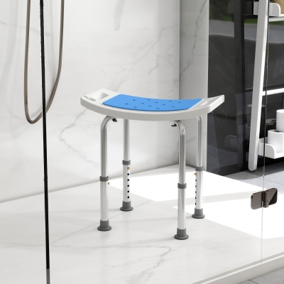 HOMCOM Height Adjustable Shower Chair, 20.5"W Aluminum Shower Stool for Inside Shower with Suction Cup Feet, EVA Padded Bath Seat for Senior, Elderly, Disabled