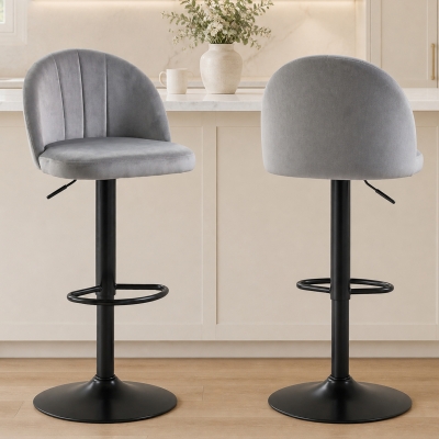 HOMCOM Bar Stools Set of 2, Swivel Counter Height Barstools with Footrest, Grey