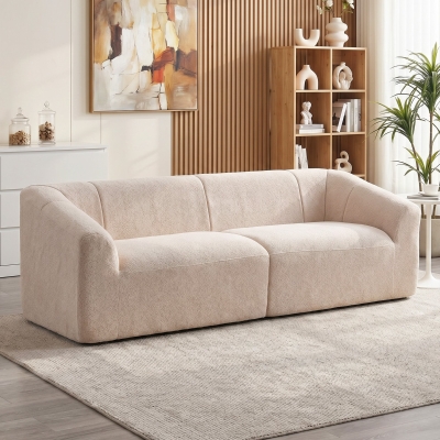 HOMCOM 3 Seater Sofa, Chenille Boneless Cloud Couch with Spring Cushion, Wide and Deep Seat, Beige