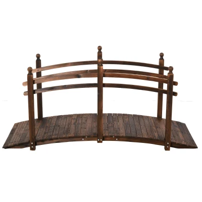 Outsunny 7.5' Fir Wood Garden Bridge Arc Walkway with Side Railings, for Backyards, Gardens, & Streams, Carbonized