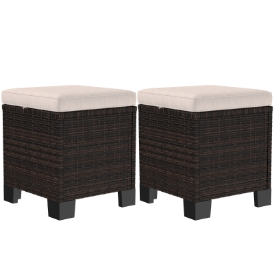 Wicker Outdoor Ottoman 15.7" x 15.7" x 18.1" Cream White