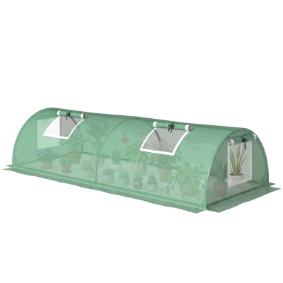 Outsunny Portable Mini Greenhouse, Tunnel Growing Tent with 5 Mesh Windows and Steel Frame, 7' x 3' x 2', Green