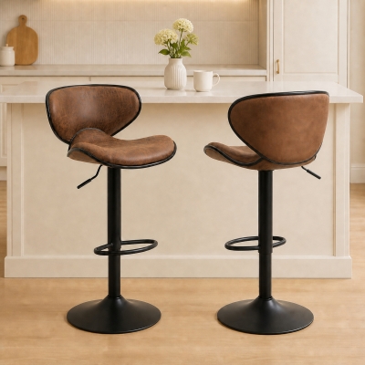 HOMCOM Vintage Set of 2 Microfiber Cloth Adjustable Bar Height Stools with Swivel Seat, Brown