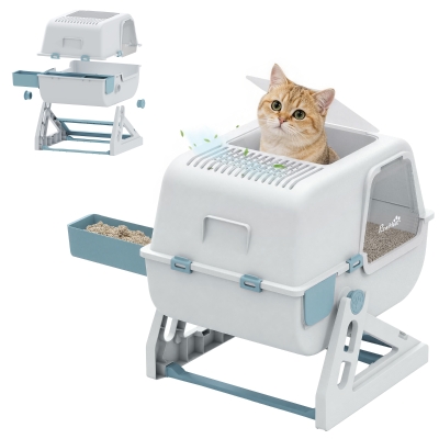 PawHut Enclosed Cat Litter Box with Lid, Drawer Pan, Flip-to-Clean