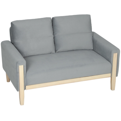 HOMCOM 53" Loveseat Sofa, Small 2 Seater Couch with Solid Wood Legs, Modern Velvet Sofa for Living Room, Small Spaces, Grey