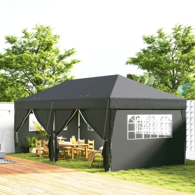 Outsunny 10' x 20' Pop Up Canopy Tent Outdoor Portable Easy Up Party Tent Garden Shade Shelter with Walls Carrying Bag, Black