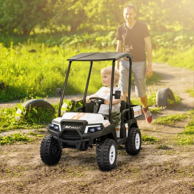 Qaba 24V 2 Seater Electric Car for Kids w/ Remote Control, 4 Wheels Spring Suspension, Soft Start, Storage, Sunshade, White