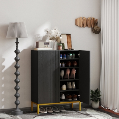 HOMCOM Shoe Storage Cabinet with Adjustable Shelves and Soft-Close Hinges, for 15-20 Pairs of Shoes, Black