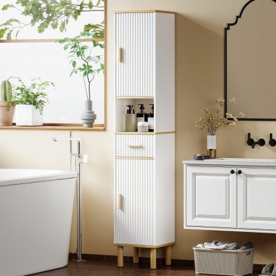HOMCOM Tall Bathroom Storage Cabinet, Freestanding Bathroom Cabinet with Drawer, Adjustable Shelves, Open Compartment, White