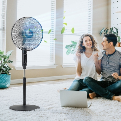 HOMCOM Standing Floor Fan with Remote Control, Stand Up Cooling Fan, Tall Pedestal Electric Fan for Bedroom, Black