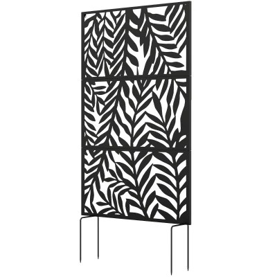 Outsunny Metal Outdoor Privacy Screen, 72" x 38" Freestanding Outdoor Divider, Black