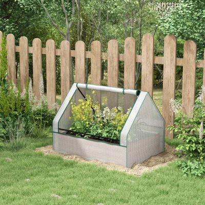 Outsunny Raised Garden Bed, Metal Planter Box with Mini Greenhouse