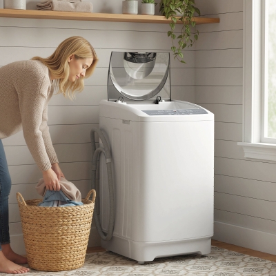 HOMCOM Compact Washer, Portable Washing Machine, Full Automatic Washer with 8 Programs and 6 Water Levels, White