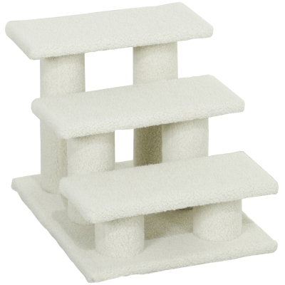 PawHut 18" 3 Tier Pet Stairs Dog Cat Step Scratch Post Furniture, Beige