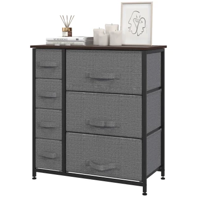 HOMCOM Dresser with 7 Drawers, Chest of Drawers with Metal Frame, Fabric Dresser for Living Room, Dark Grey