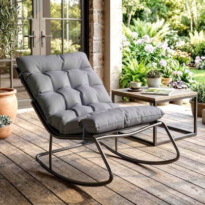 Outsunny Outdoor Rocking Chair, Oversized Rocking Patio Chair with 25" Extra Wide Mesh Seat and Cushion, Dark Grey