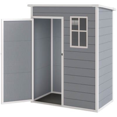 Outsunny 5' x 3' Garden Shed with Floor, Outdoor Storage Shed with Lockable Door, Window and Vent for Backyard, Patio, Grey