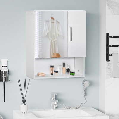 kleankin Medicine Cabinet with Mirror, Wall Mounted Medicine Cabinet with Double Doors and Adjustable Shelf, White