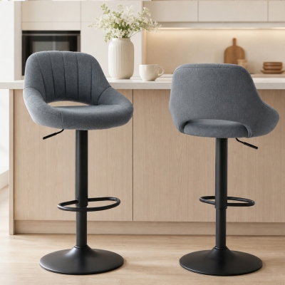 HOMCOM Swivel Bar Stools Set of 2, Linen Upholstered Counter Height Barstools with Round Metal Base