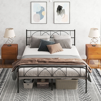 HOMCOM Metal Queen Platform Bed Frame with Headboard, Steel Slat Support, Underbed Storage, No Box Spring Needed, Easy Assembly