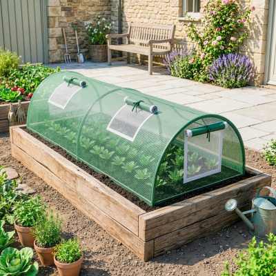 Outsunny Portable Mini Greenhouse, Tunnel Growing Tent with 5 Mesh Windows and Steel Frame, 7' x 3' x 2', Green