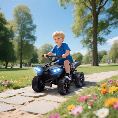 Qaba 6V Kids ATV, 4 Wheeler Electric Ride on Car with Music and LED Headlights, for Ages 18-56 Months Boys and Girls, Black