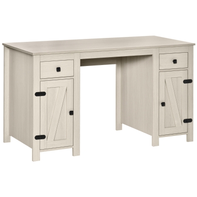 HOMCOM Farmhouse Computer Desk, Cream White, 2 Drawers, 2 Cabinets