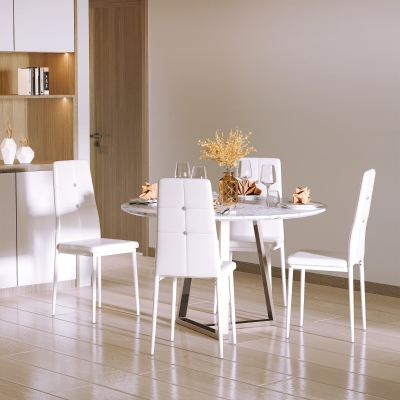 HOMCOM Set of 4 Modern Style Dining Chairs, Button Tufted High Back Side Chairs with Upholstered Seat, Steel Legs, White